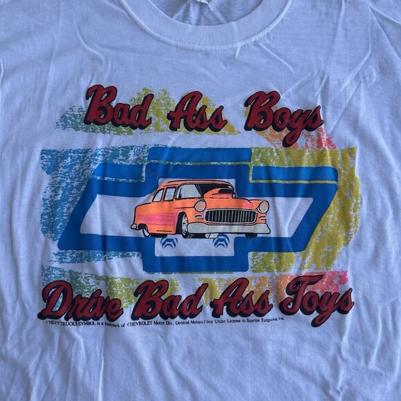 VTG 90s Chevy White Tshirt Bad Ass Boys Drive Bad Ass Toys Mens L - Picture 3 of 8